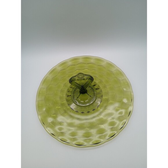 Vintage American Indiana Cubist Avocado Green glass serving platter Handled - Picture 3 of 6